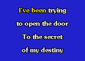 I've been trying
to open the door

To the secret

of my destiny