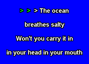 r) '5' o The ocean
breathes salty

Won't you carry it in

in your head in your mouth