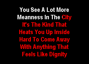 You See A Lot More
Meanness In The City
It's The Kind That

Heats You Up Inside

Hard To Come Away
With Anything That
Feels Like Dignity