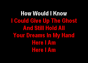 How Would I Know
I Could Give Up The Ghost
And Still Hold All

Your Dreams In My Hand
Here I Am
Here I Am