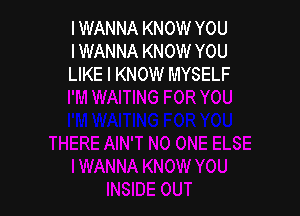 I WANNA KNOW YOU
I WANNA KNOW YOU
LIKE I KNOW MYSELF