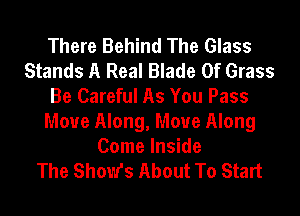 There Behind The Glass
Stands A Real Blade 0f Grass
Be Careful As You Pass
Move Along, Move Along

Come Inside
The ShoW's About To Start