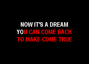 NOW IT'S A DREAM
YOU CAN COME BACK

TO MAKE COME TRUE