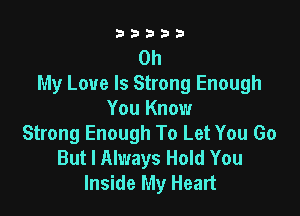 33333

Oh
My Love Is Strong Enough

You Know
Strong Enough To Let You Go
But I Always Hold You
Inside My Heart