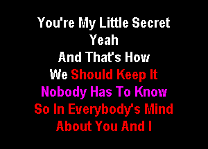 You're My Little Secret
Yeah
And That's How
We Should Keep It

Nobody Has To Know
So In Everybodys Mind
About You And I