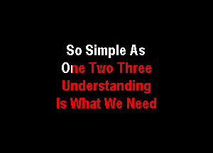 80 Simple As
One Two Three

Understanding
Is What We Need