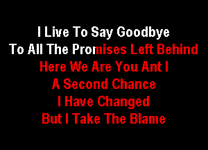 I Live To Say Goodbye
To All The Promises Left Behind
Here We Are You Ant I

A Second Chance
I Have Changed
But I Take The Blame