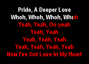 Pride, A Deeper Loue
Whoh, Whoh, Whoh, Whoh
Yeah, Yeah, 00-yeah
Yeah, Yeah
Yeah, Yeah, Yeah
Yeah, Yeah, Yeah, Yeah
Now I've Got Love In My Heart