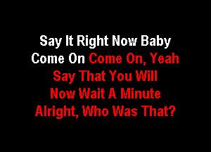 Say It Right Now Baby
Come On Come On, Yeah
Say That You Will

Now Wait A Minute
Alright, Who Was That?