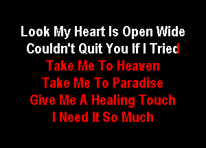 Look My Head ls Open Wide
Couldn't Quit You If I Tried
Take Me To Heaven

Take Me To Paradise
Give Me A Healing Touch
I Need It So Much