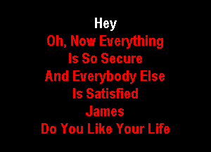 Hey
0h, Now Everything
Is So Secure

And Everybody Else
Is Satisfied
James
Do You Like Your Life