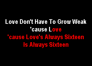 Love Don't Have To Grow Weak
'cause Love

'cause Love's Always Sixteen
Is Always Sixteen