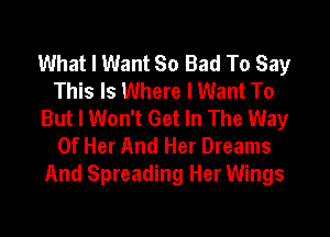 What I Want So Bad To Say
This Is Where I Want To
But I Won't Get In The Way
Of Her And Her Dreams
And Spreading Her Wings