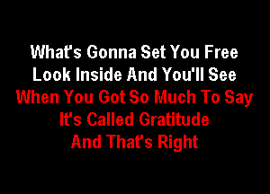 Whafs Gonna Set You Free
Look Inside And You'll See
When You Got So Much To Say

lfs Called Gratitude
And That's Right