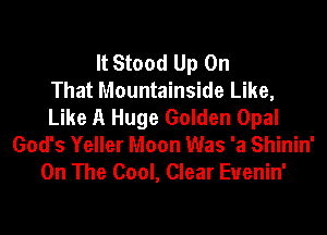 It Stood Up On
That Mountainside Like,
Like A Huge Golden Opal

God's Yeller Moon Was 'a Shinin'
On The Cool, Clear Euenin'
