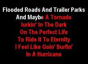 Flooded Roads And Trailer Parks
And Maybe A Tornado
lurkin' In The Dark
On The Perfect Life
To Ride It To Eternity
I Feel Like Goin' SurFIn'

In A Hurricane