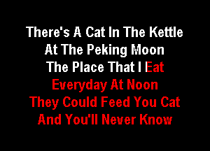There's A Cat In The Kettle
At The Peking Moon
The Place That I Eat

Everyday At Noon
They Could Feed You Cat
And You'll Never Know