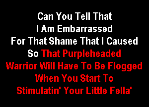 Can You Tell That
I Am Embarrassed
For That Shame That I Caused
So That Purpleheaded
Warrior Will Have To Be Flogged
When You Start To
Stimulatin' Your Little Fella'