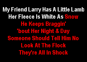 My Friend Larry Has A Little Lamb
Her Fleece ls White As Snow
He Keeps Braggin'

'bout Her Night 8 Day
Someone Should Tell Him No
Look At The Flock
They're All In Shock