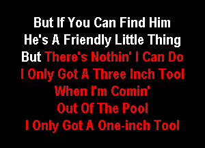 But If You Can Find Him
He's A Friendly Little Thing
But There's Nothin' I Can Do
I Only Got A Three Inch Tool

When I'm Comin'
Out Of The Pool
I Only Got A One-inch Tool