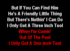 But If You Can Find Him
He's A Friendly Little Thing
But There's Nothin' I Can Do
I Only Got A Three Inch Tool

When I'm Comin'
Out Of The Pool
I Only Got A One-inch Tool