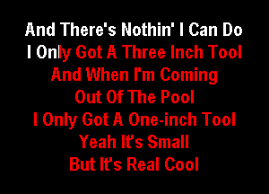 And There's Nothin' I Can Do
I Only Got A Three Inch Tool
And When I'm Coming
Out Of The Pool
I Only Got A One-inch Tool
Yeah It's Small
But It's Real Cool