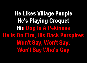 He Likes Village People
He's Playing Croquet
His Dog Is A Pekinese

He Is On Fire, His Back Perspires
Won't Say, Won't Say,
Won't Say Who's Gay