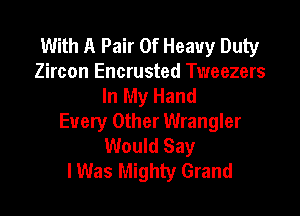 With A Pair Of Heavy Duty
Zircon Encrusted Tweezers
In My Hand

Every Other Wrangler
Would Say
I Was Mighty Grand