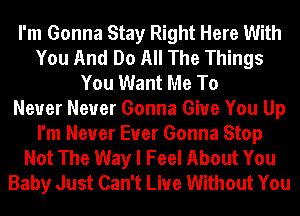 I'm Gonna Stay Right Here With
You And Do All The Things
You Want Me To
Never Never Gonna Give You Up
I'm Never Euer Gonna Stop
Not The Way I Feel About You
Baby Just Can't Live Without You