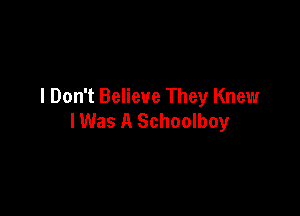I Don't Believe They Knew

lWas A Schoolboy