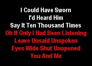 I Could Have Sworn
I'd Heard Him
Say It Ten Thousand Times
0h If Only I Had Been Listening
Leave Unsaid Unspoken
Eyes Wide Shut Unopened
You And Me