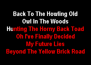 Back To The Howling Old
Owl In The Woods
Hunting The Horny Back Toad
Oh I've Finally Decided

My Future Lies
Beyond The Yellow Brick Road