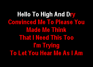 Hello To High And Dry
Convinced Me To Please You
Made Me Think

That I Need This Too
I'm Trying
To Let You Hear Me As I Am