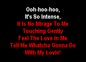 Ooh-hoo-hoo,
It's So Intense,
It Is No Mirage To Me

Touching Gently
Feel The Love In Me
Tell Me Whatcha Gonna Do
With My Lovin'