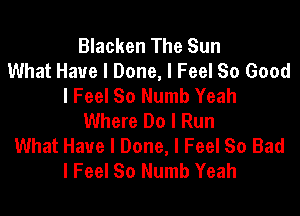 Blacken The Sun
What Have I Done, I Feel So Good
I Feel So Numb Yeah

Where Do I Run
What Have I Done, I Feel So Bad
I Feel 80 Numb Yeah