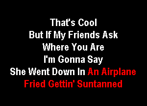 That's Cool
But If My Friends Ask
Where You Are

I'm Gonna Say
She Went Down In An Airplane
Fried Gettin' Suntanned