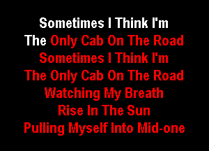 Sometimes I Think I'm
The Only Cab On The Road
Sometimes I Think I'm
The Only Cab On The Road
Watching My Breath
Rise In The Sun
Pulling Myself Into Mid-one