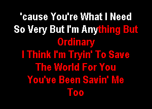 'cause You're What I Need
So Very But I'm Anything But
Ordinary
lThink I'm Tryin' To Save

The World For You
You've Been Savin' Me
Too