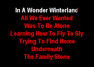 In A Wonder Winterland
All We Ever Wanted
Was To Be Alone

Learning How To Fly To Sly
Trying To Find Home
Underneath
The Family Stone