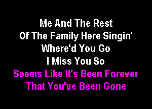 Me And The Rest
Of The Family Here Singin'
Where'd You Go

I Miss You So
Seems Like It's Been Forever
That You've Been Gone