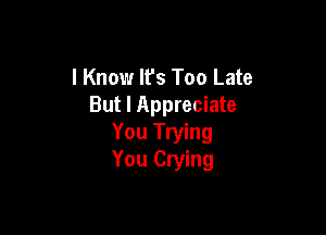 I Know It's Too Late
But I Appreciate

You Trying
You Crying