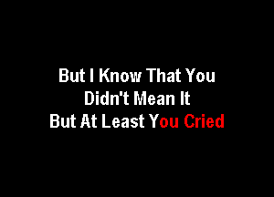 But I Know That You
Didn't Mean It

But At Least You Cried