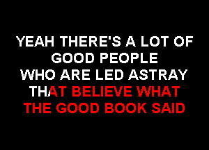 YEAH THERE'S A LOT OF
GOOD PEOPLE
WHO ARE LED ASTRAY
THAT BELIEVE WHAT
THE GOOD BOOK SAID