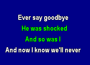 Ever say goodbye

He was shocked
And so was I
And now I know we'll never