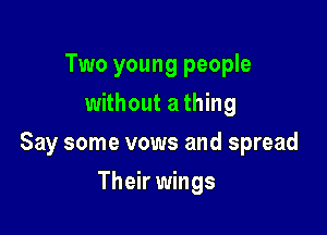 Two young people
without a thing

Say some vows and spread

Their wings
