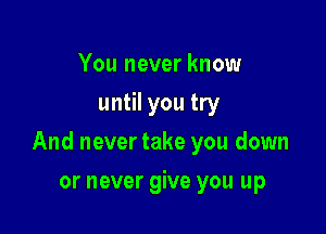 You never know
until you try

And never take you down

or never give you up