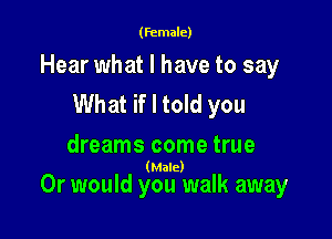 (female)

Hear what I have to say
What if I told you

dreams come true
(Male)

Or would you walk away
