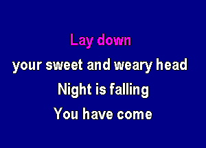 your sweet and weary head

Night is falling
You have come