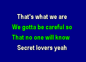 That's what we are
We gotta be careful so
That no one will know

Secret lovers yeah