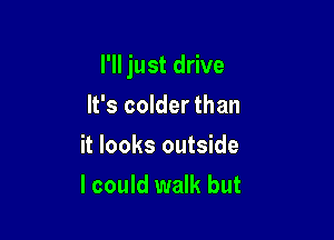 I'll just drive

It's colder than

it looks outside
I could walk but